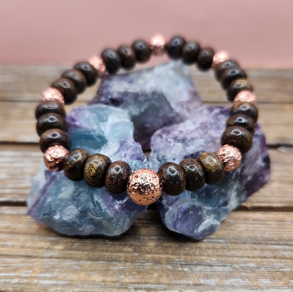 Bronzite and Lava Rock Beaded Bracelet